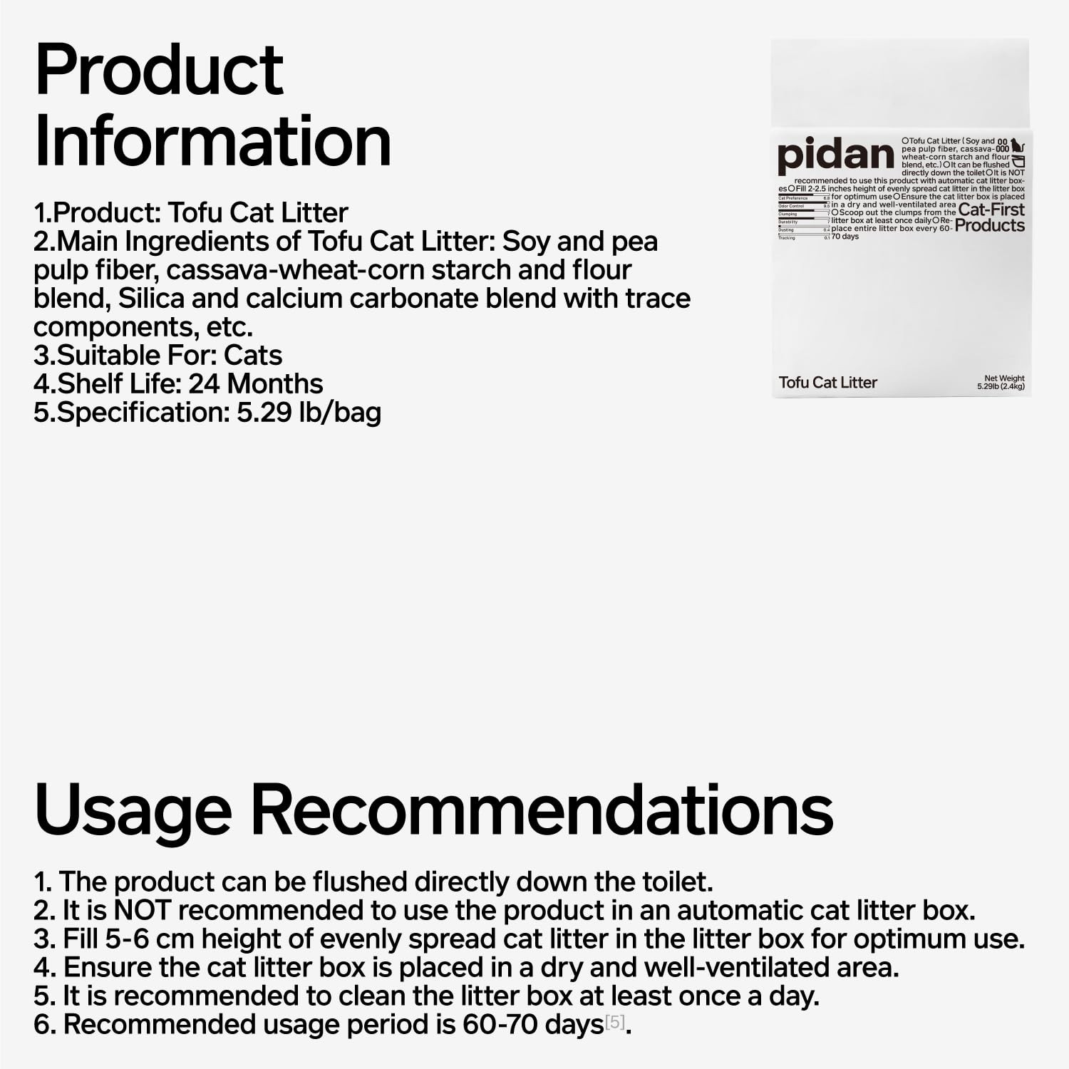 Pidan Tofu Cat Litter 100% natural ingredients for pet-friendly use