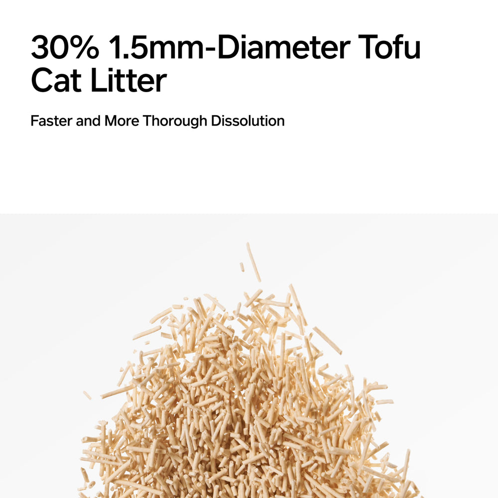Pidan Tofu Cat Litter water-solubility visual indicates flushable disposal option.