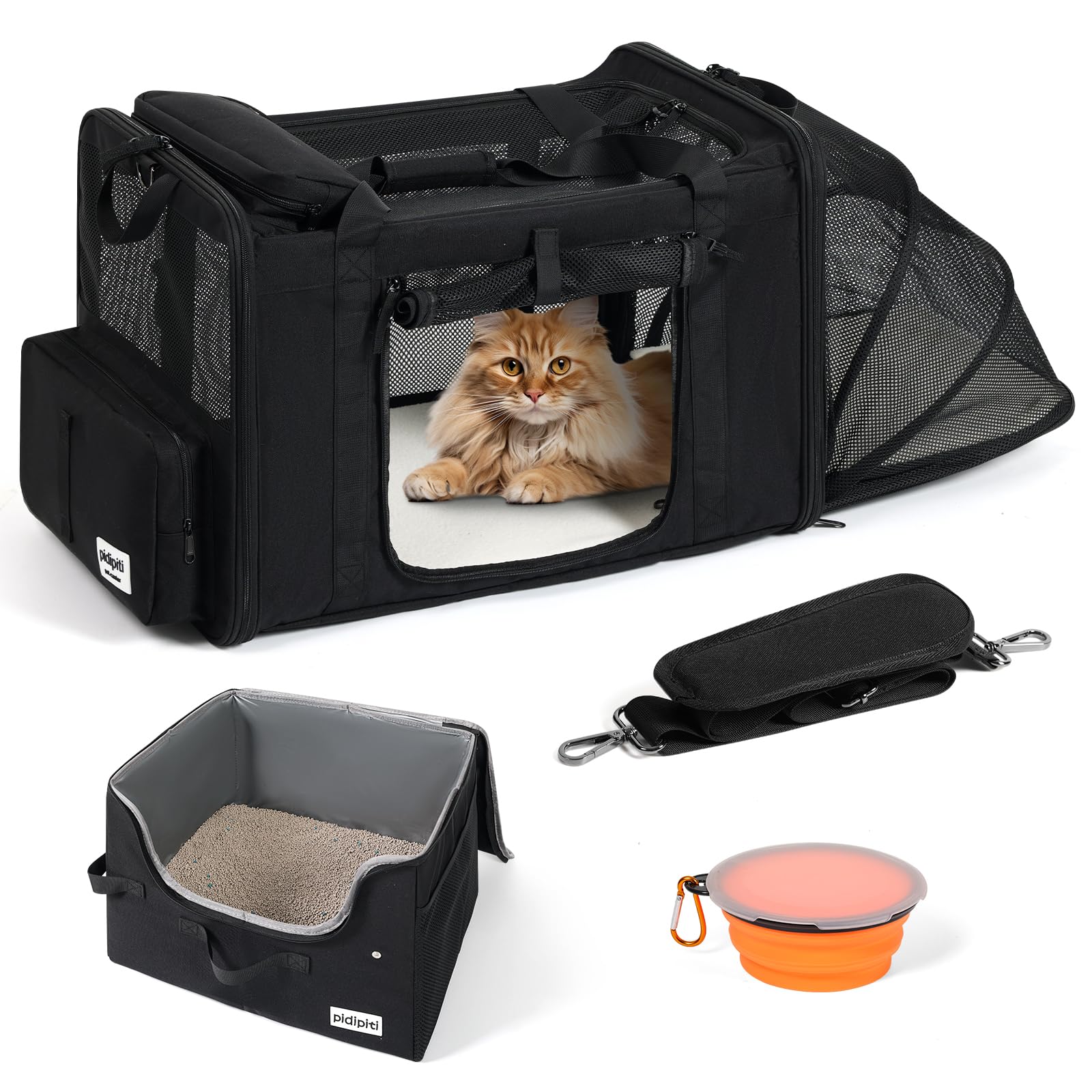 Pidipiti cat carrier 25x17 expandable front view shows roomy interior for comfortable road trips.