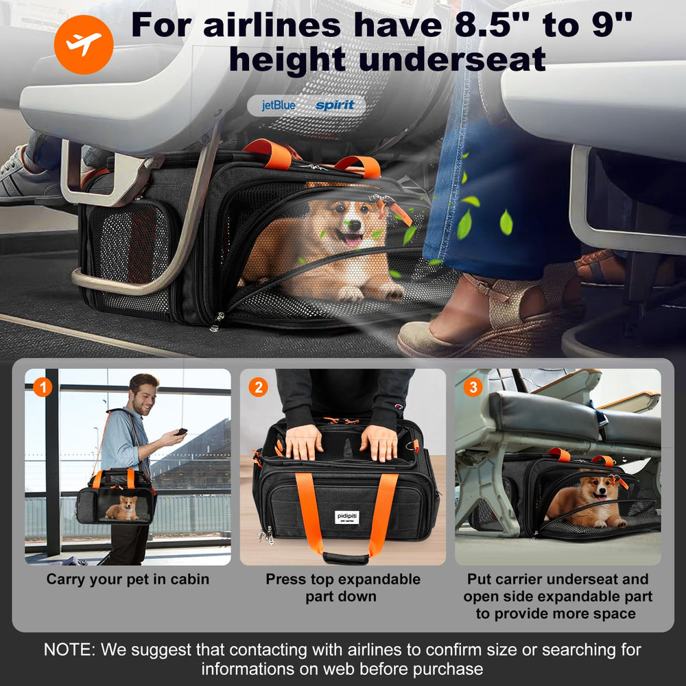 Pidipiti expandable carrier side-accordion view with extra space for pet