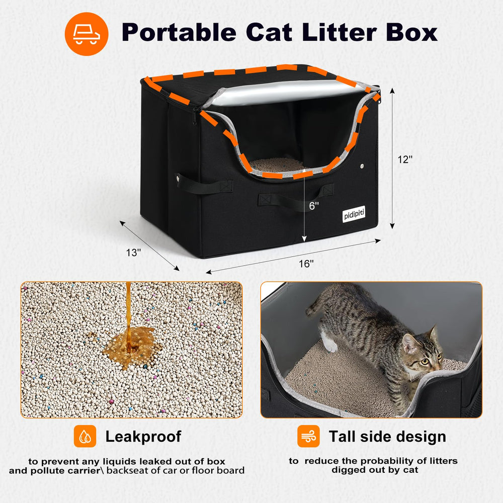 Pidipiti leakproof litter box image emphasizes spill-safe travel.