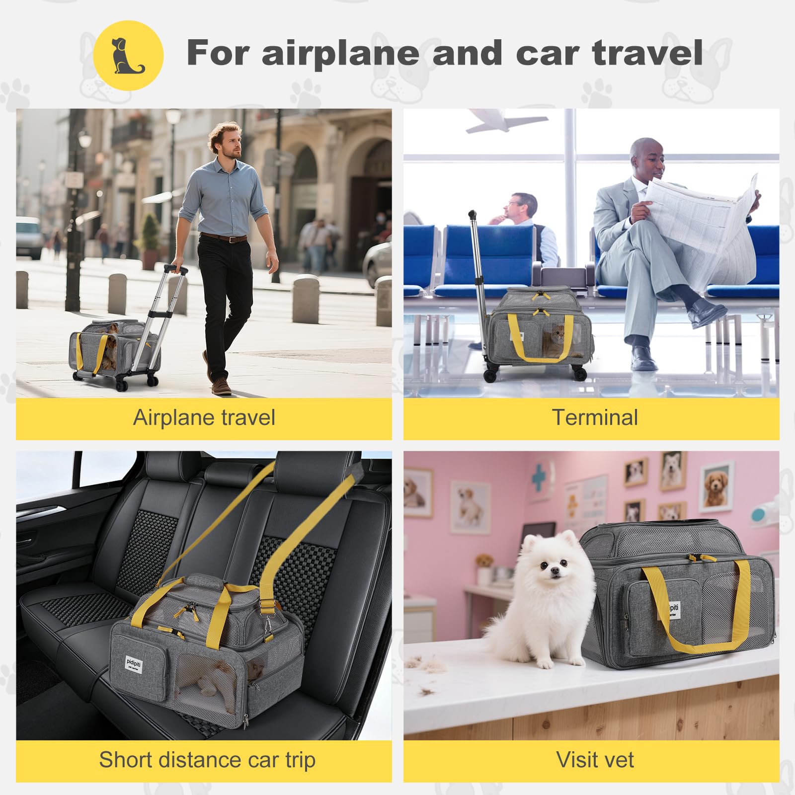 Pidipiti soft-sided grey carrier with pockets for essentials.