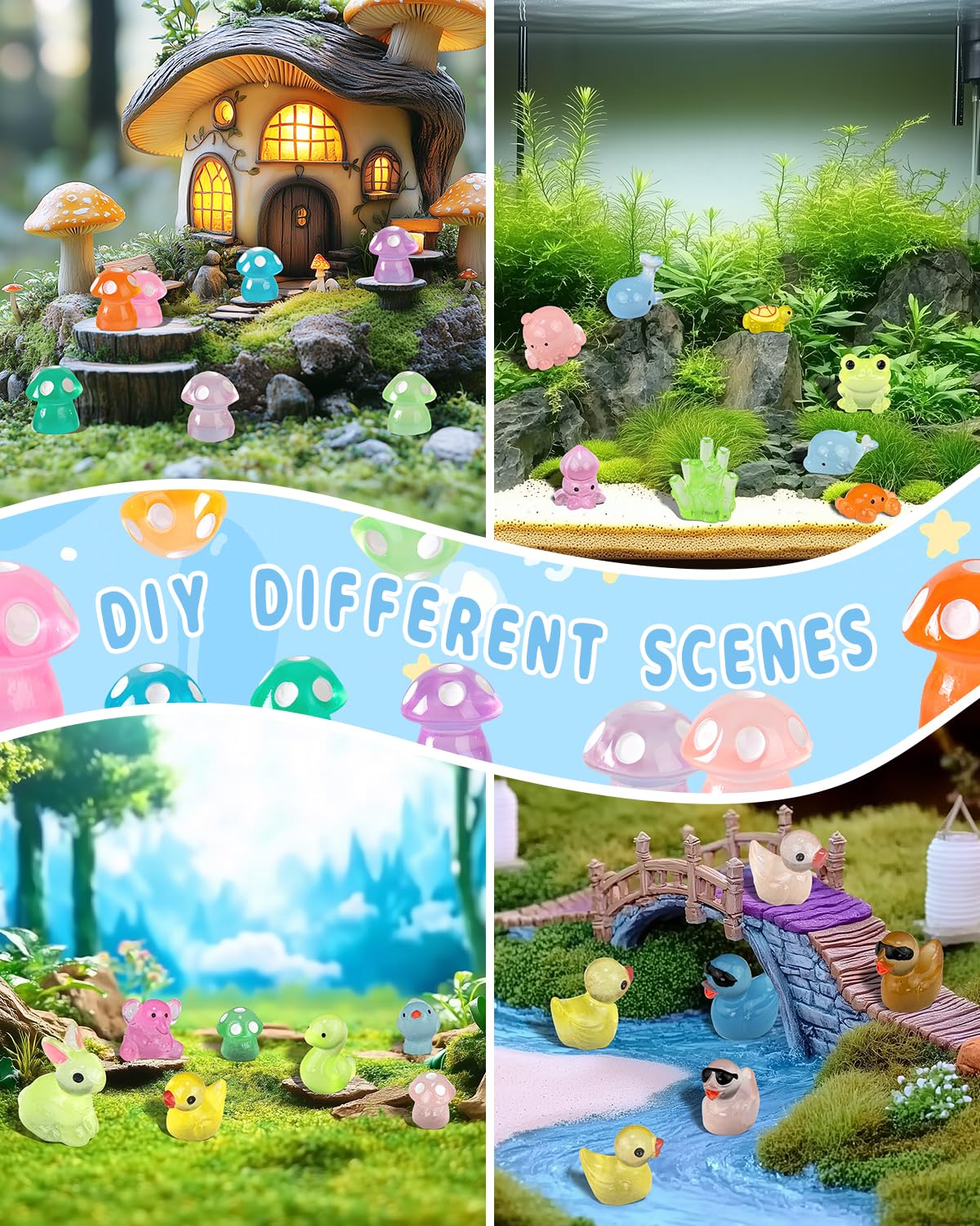 Piemow puppies and ducks resin figures ready for aquarium scenes