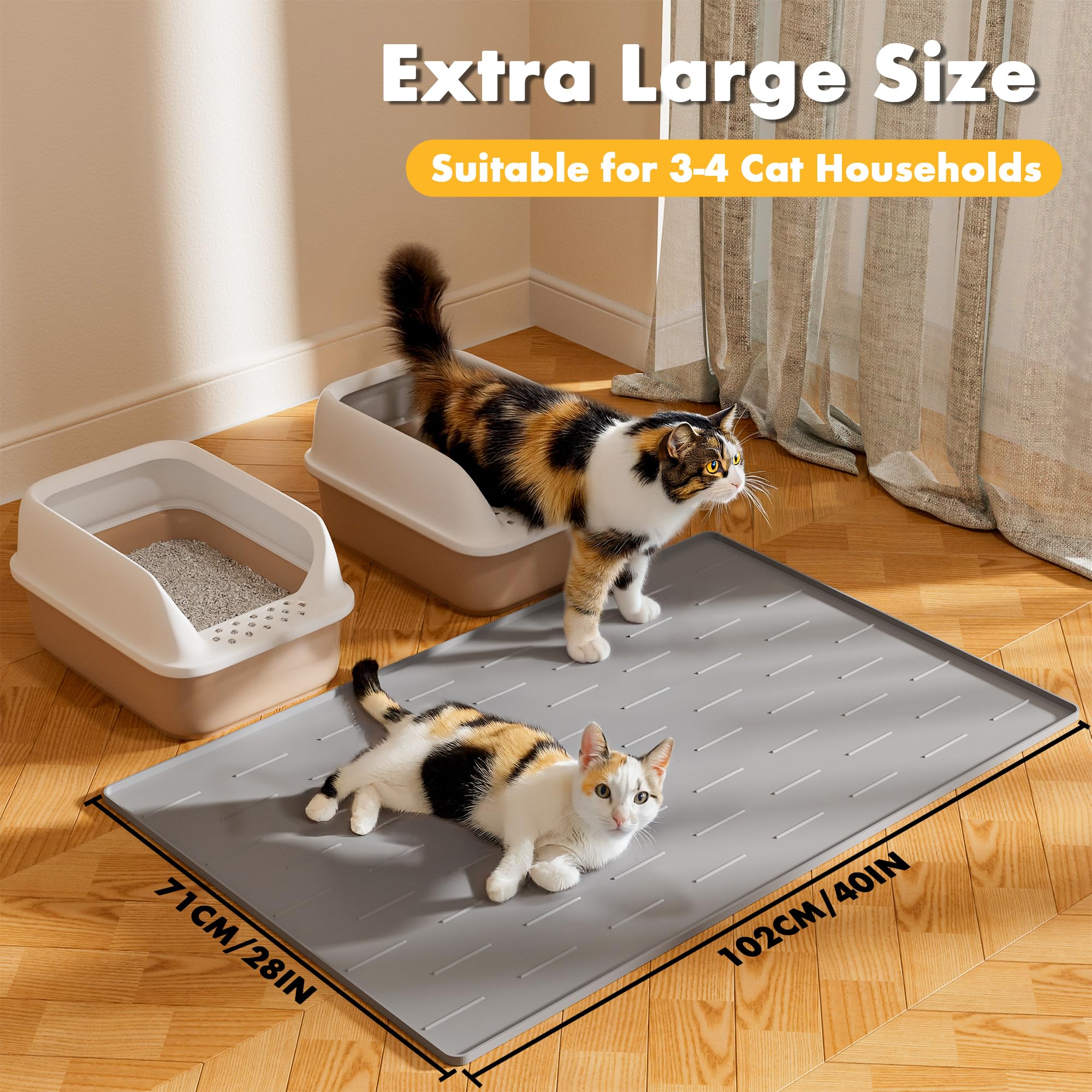 Pieviev extra-large 40x28 cat litter mat in light gray fits most indoor boxes