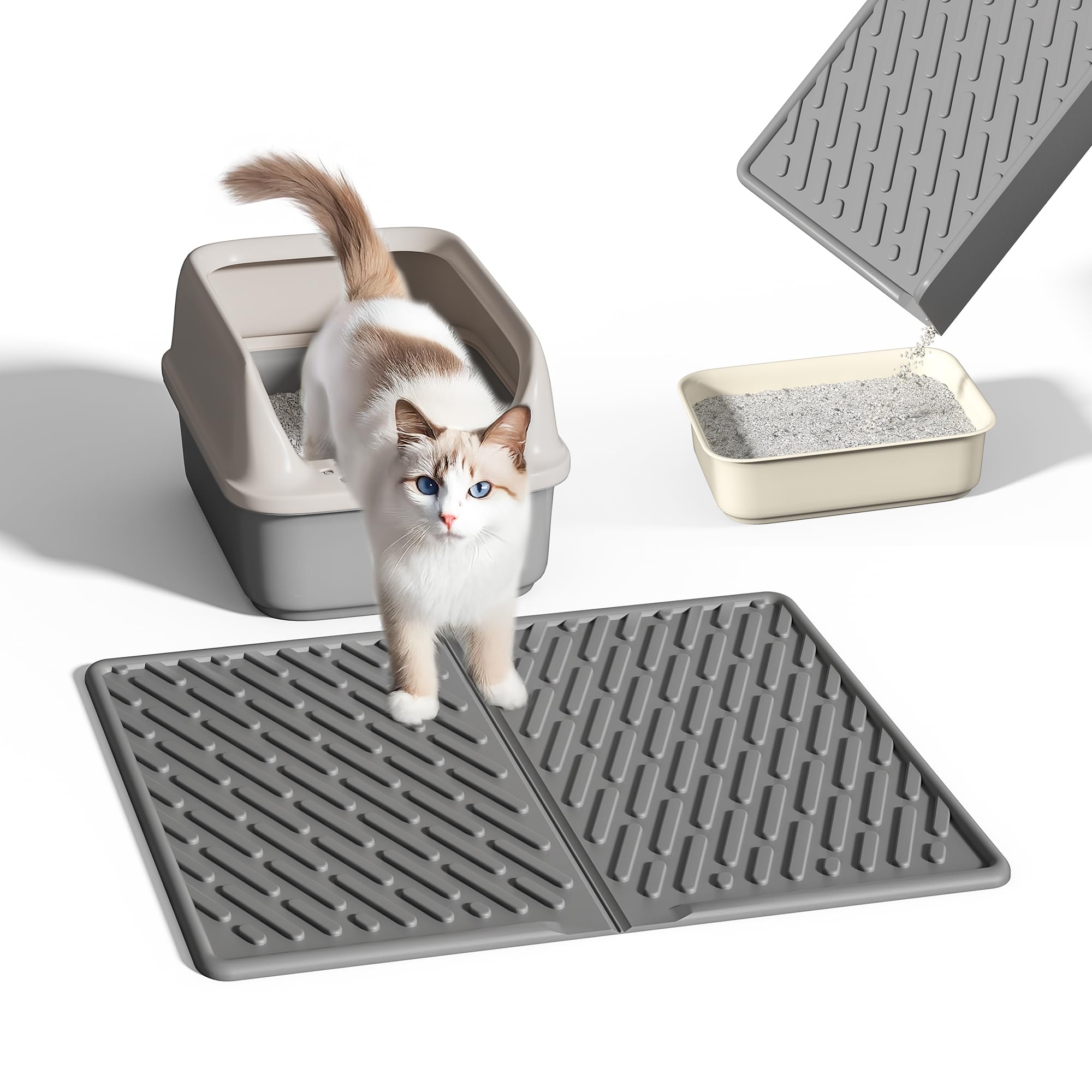 Pieviev cat litter box mat 24x17 traps litter and keeps floors clean.