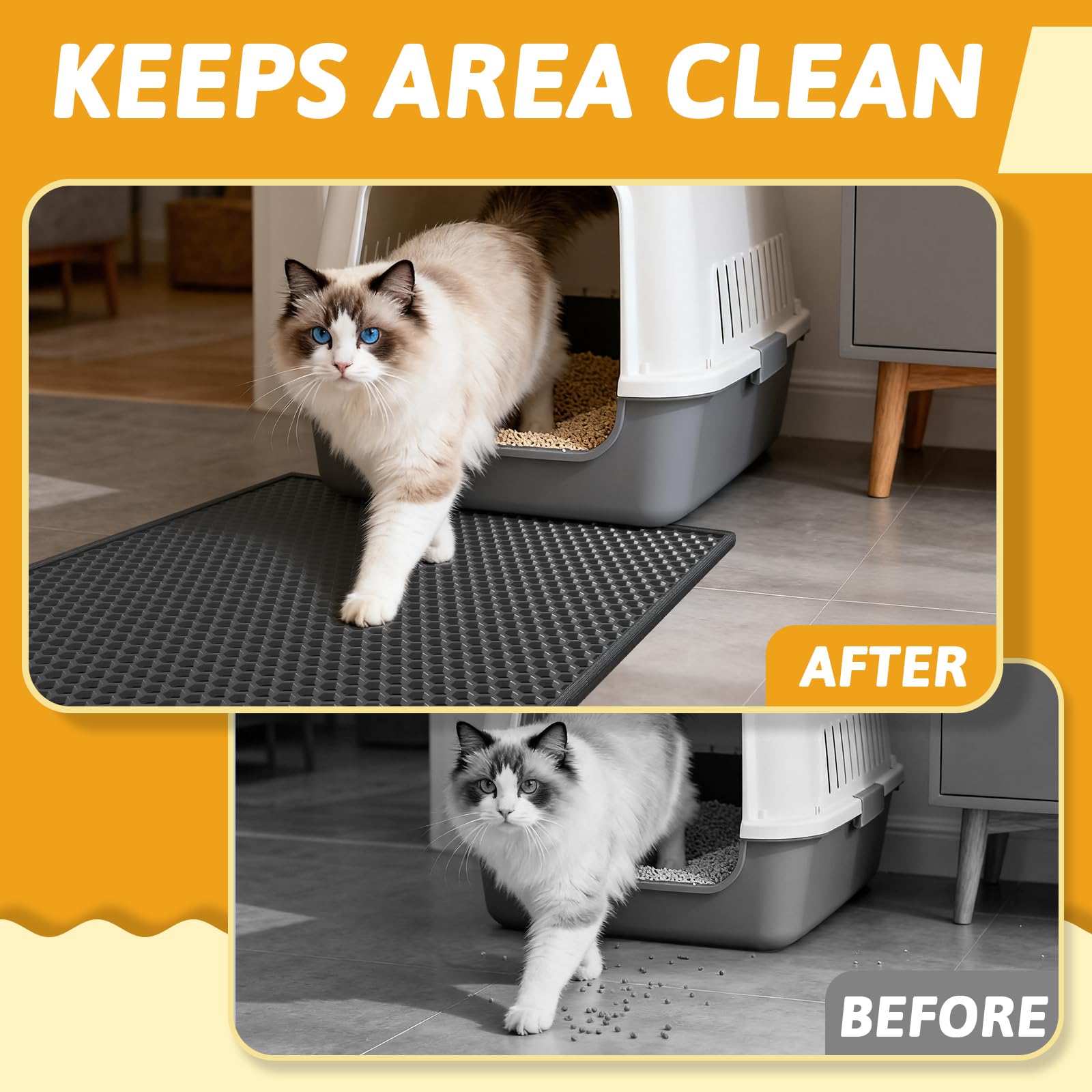 Pieviev cat litter mat anti-tracking edge keeps litter off paws and floors.