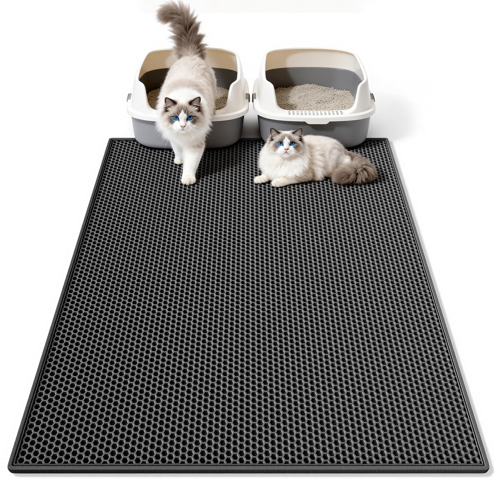 Pieviev cat litter mat double-layer front view traps litter and reduces tracking