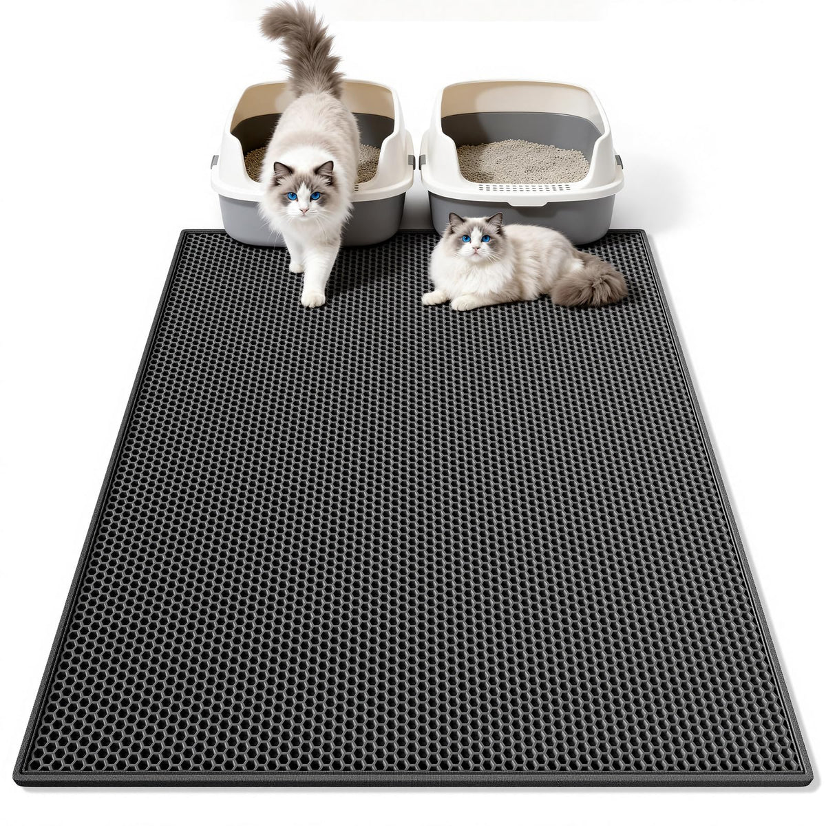 Pieviev cat litter mat double-layer front view traps litter and reduces tracking