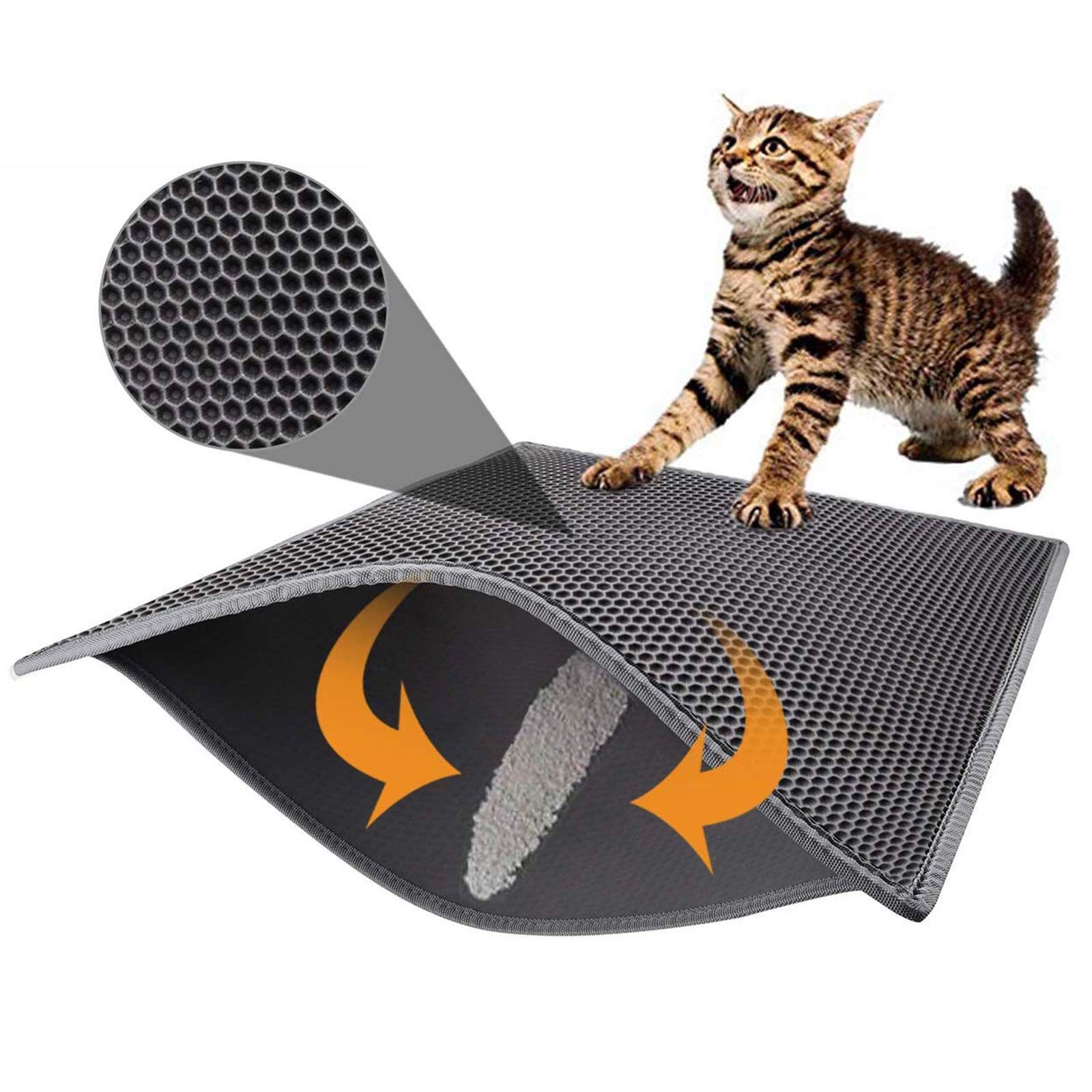 Pieviev cat litter mat double-layer gray front view traps litter for cleaner floors.