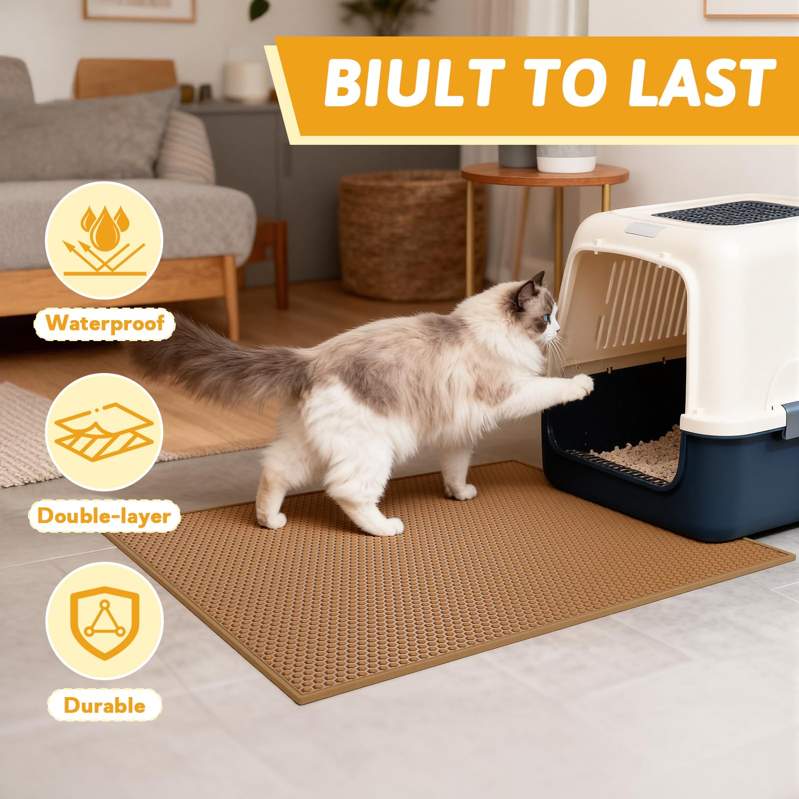 Pieviev cat litter mat crafted for durability and long-lasting use.