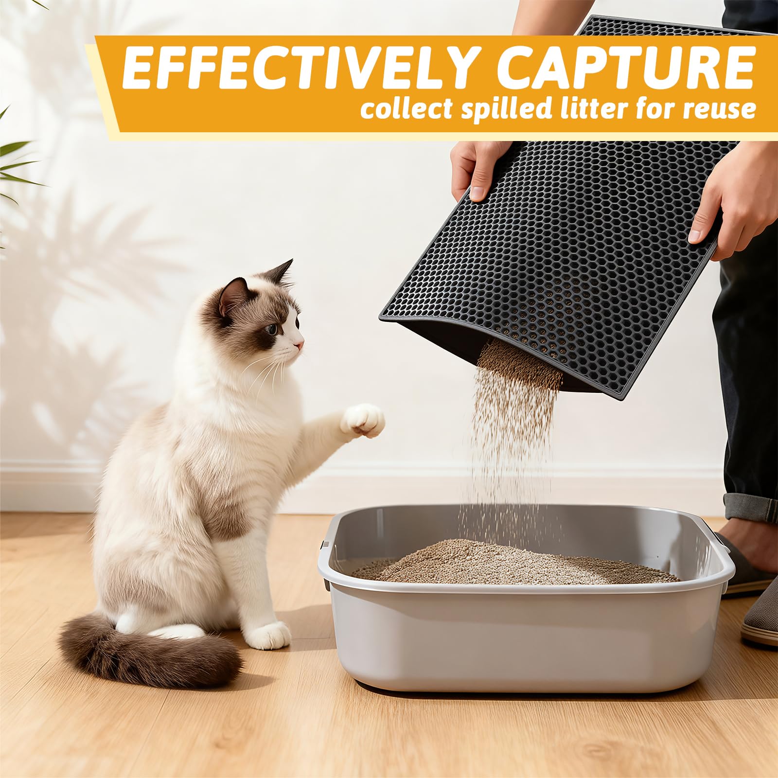 Pieviev soft EVA litter mat is gentle on paws and easy to wash.