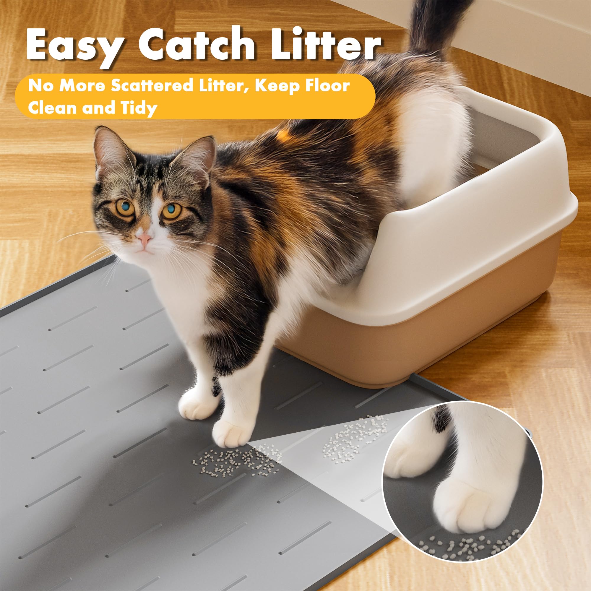 Pieviev silicone cat litter mat offers soft paws comfort while trapping litter