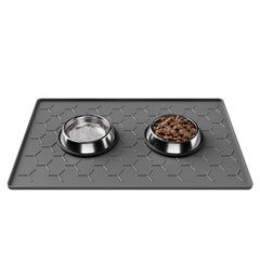 Pieviev dog cat food mat 24x16 in dark gray helps keep spills contained.