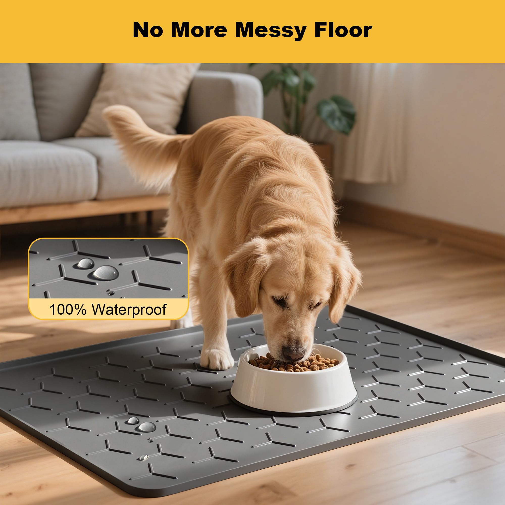 Pieviev dual-bowls mat accommodates two bowls for multi-pet households