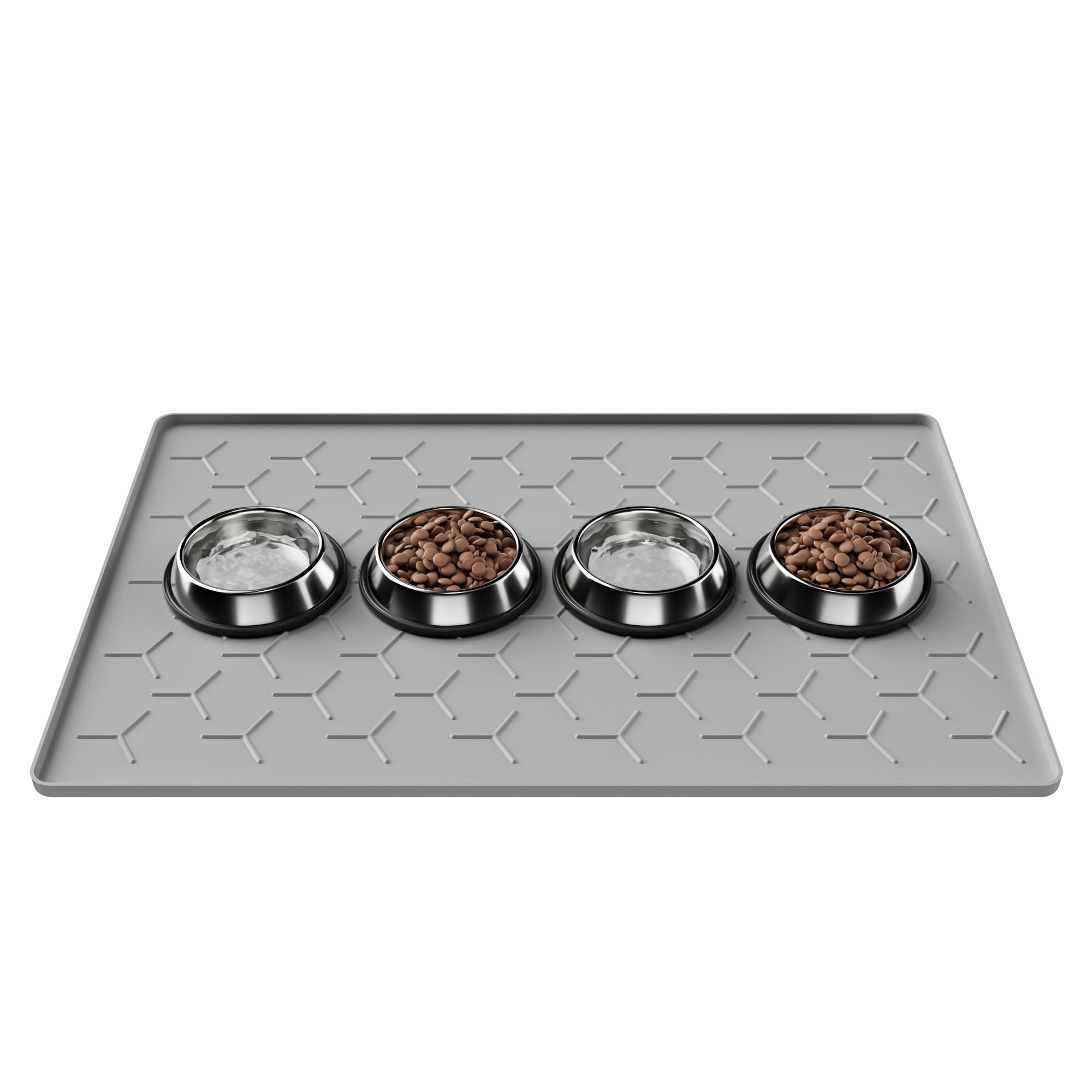 Pieviev food mat raised-edge prevents spills during meals.