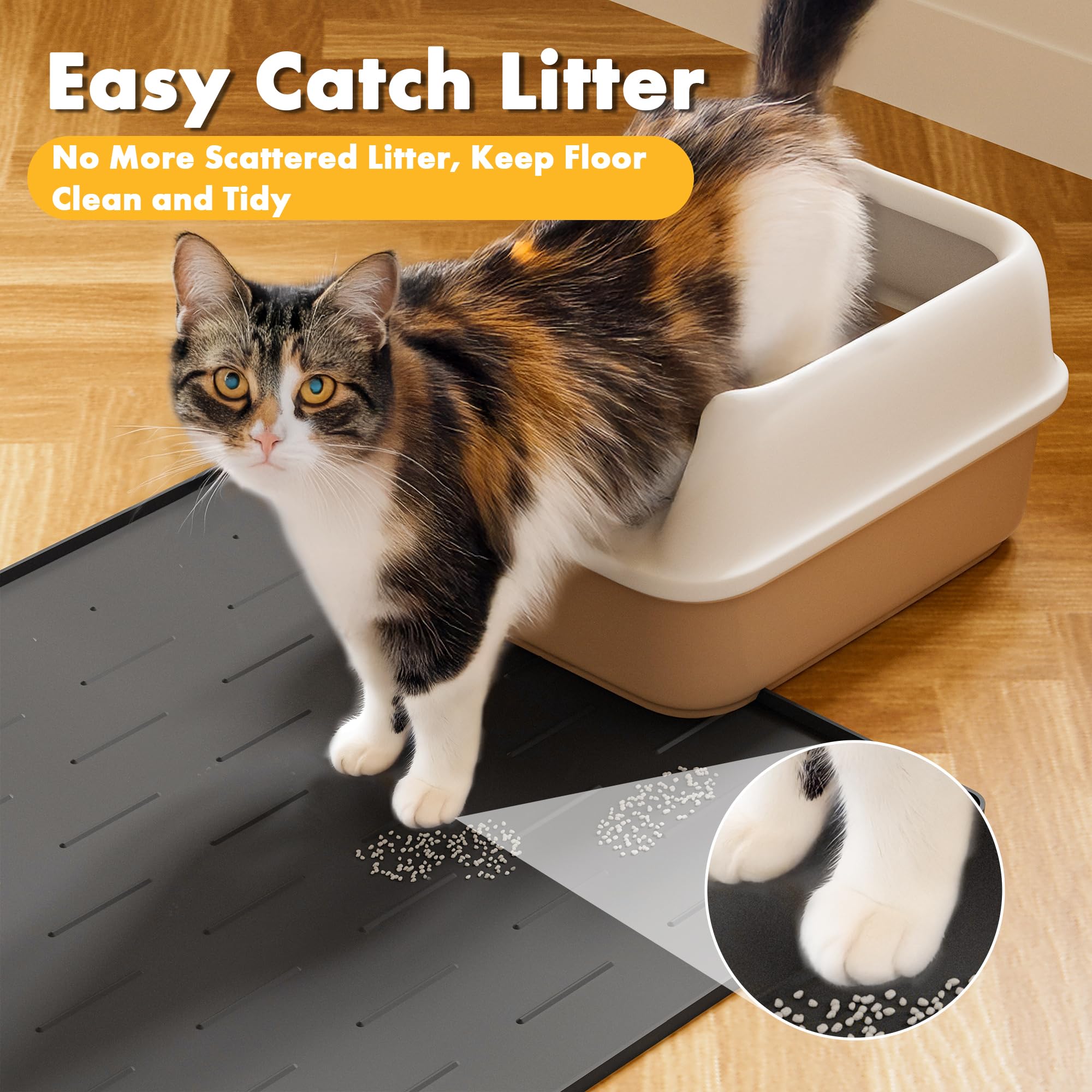 Pieviev silicone cat litter mat edge pattern highlights raised ridges for tracking
