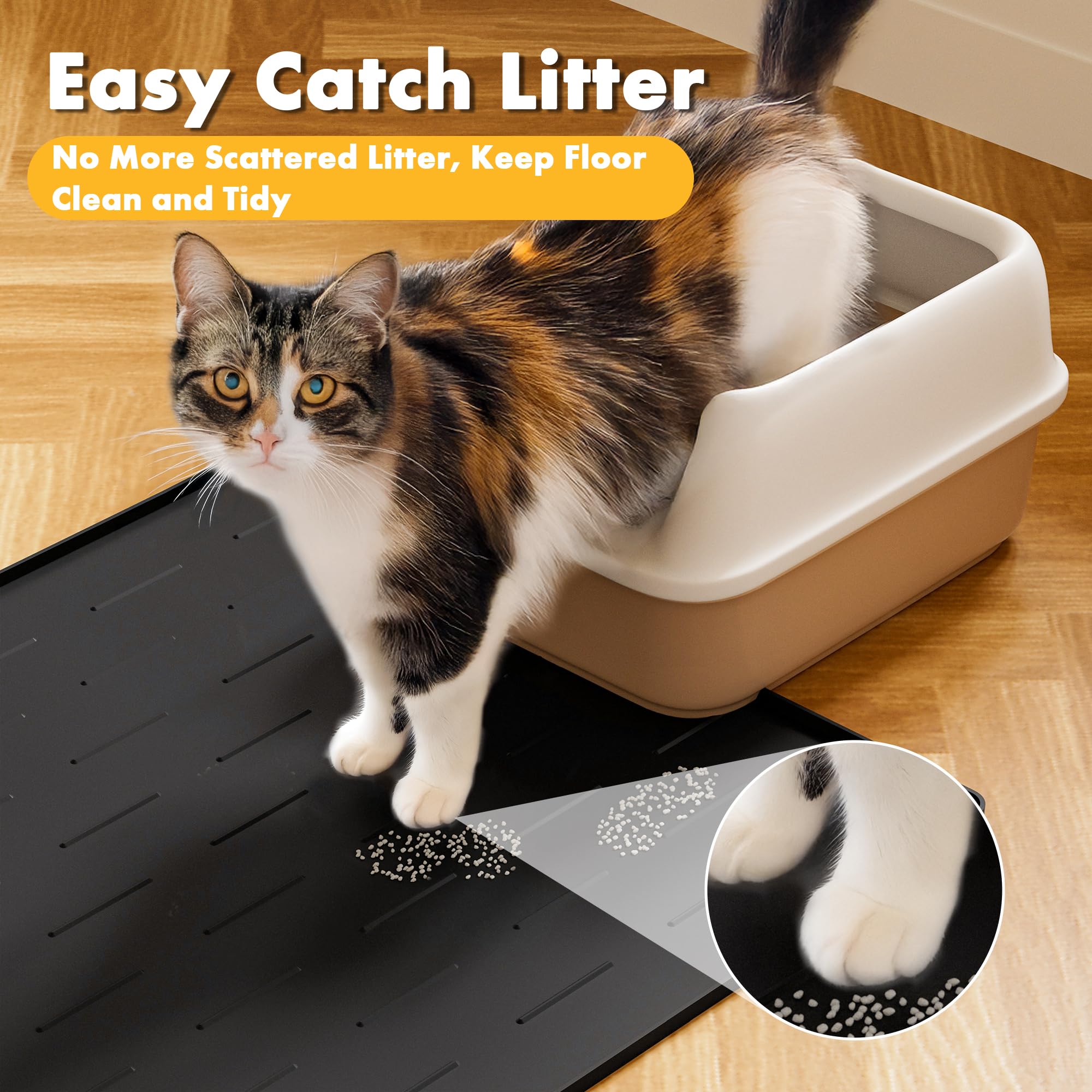 Pieviev silicone cat litter mat waterproof edges prevent spills protecting floors