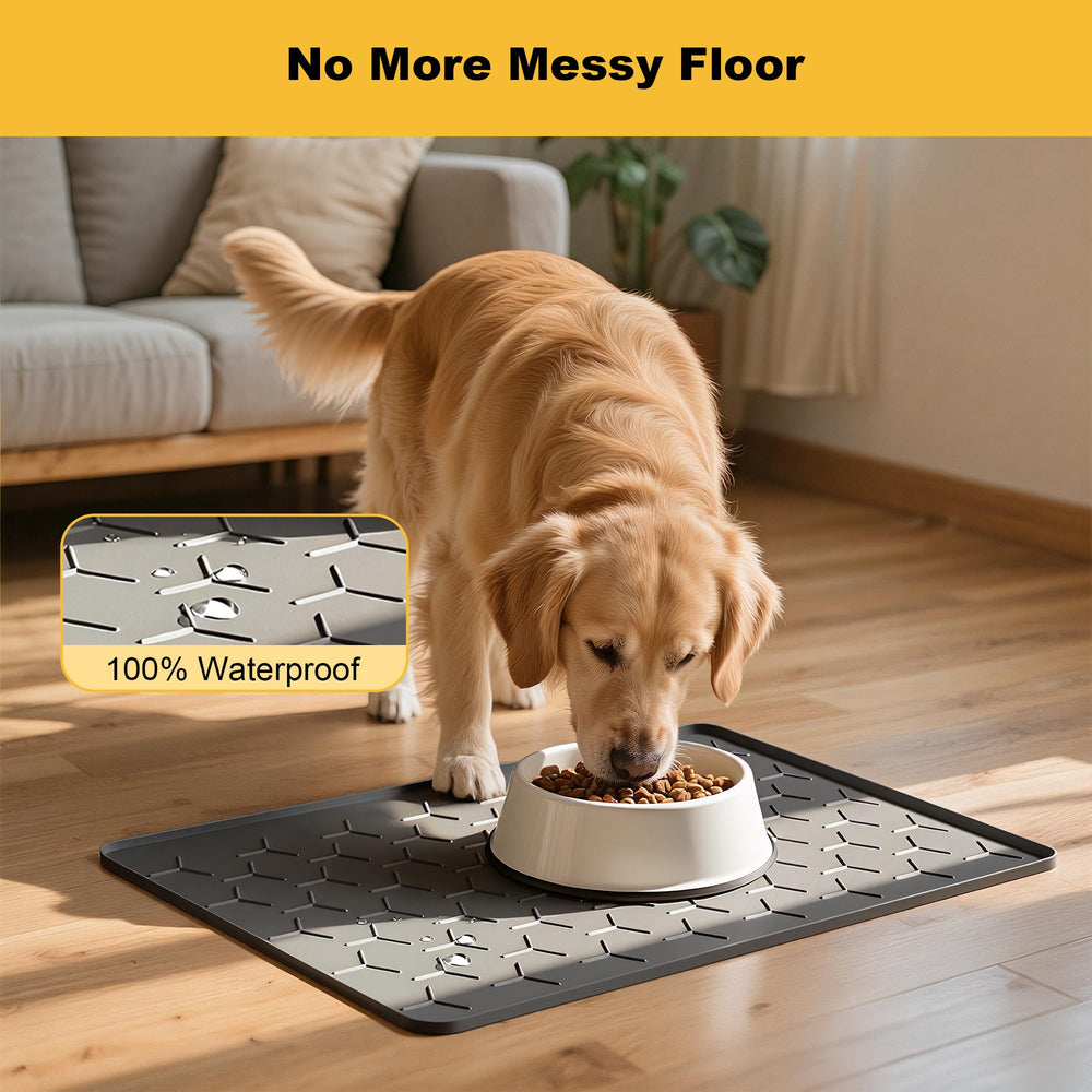 Pieviev waterproof mat shields floors from water and crumbs.