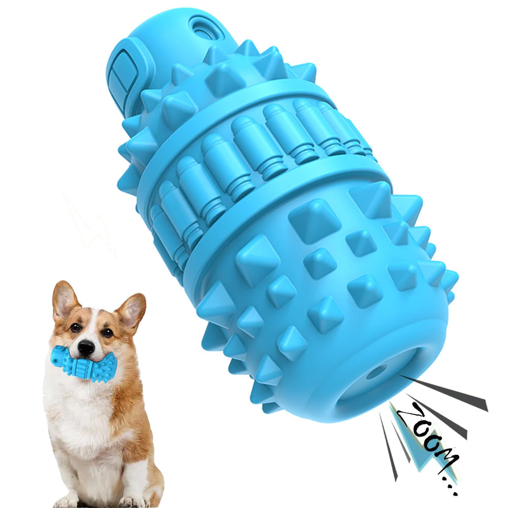 PIFFZEDO azure chew toy closeup shows durable natural rubber for strong chewers