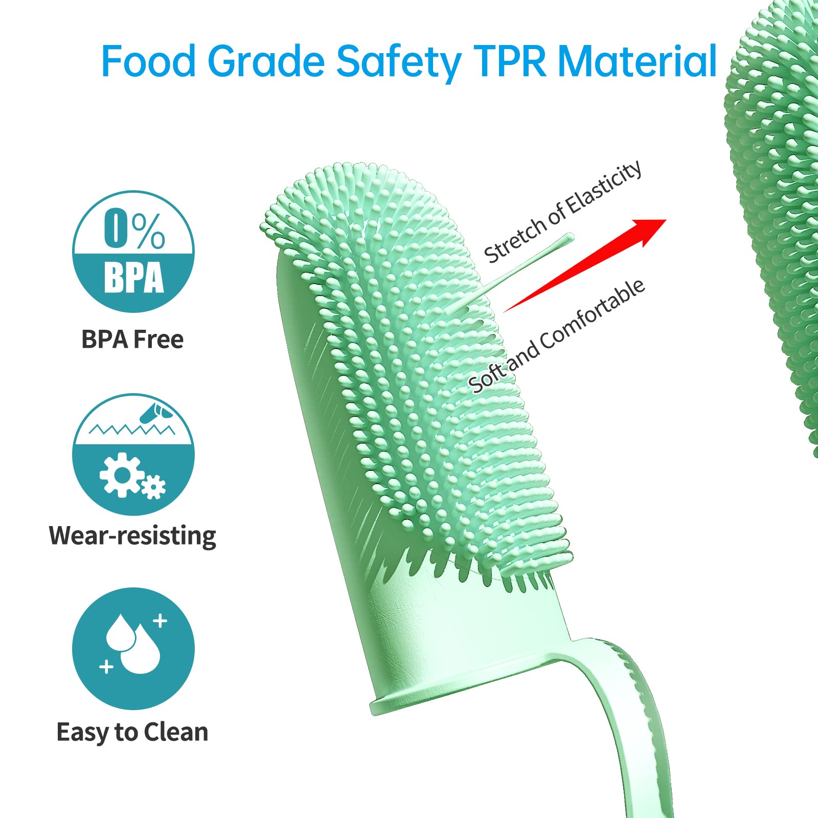 Pijaborg finger brush shows soft TPR material for safe gum care