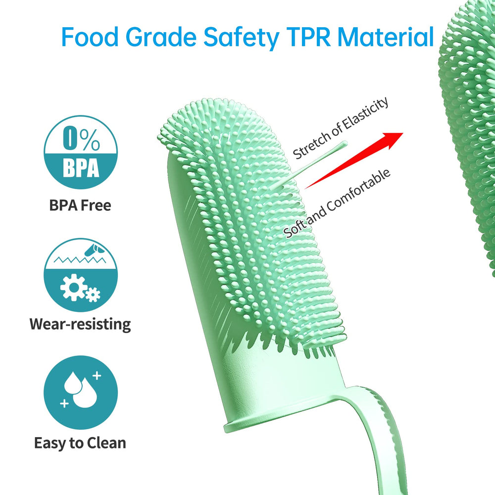 Pijaborg finger brush shows soft TPR material for safe gum care