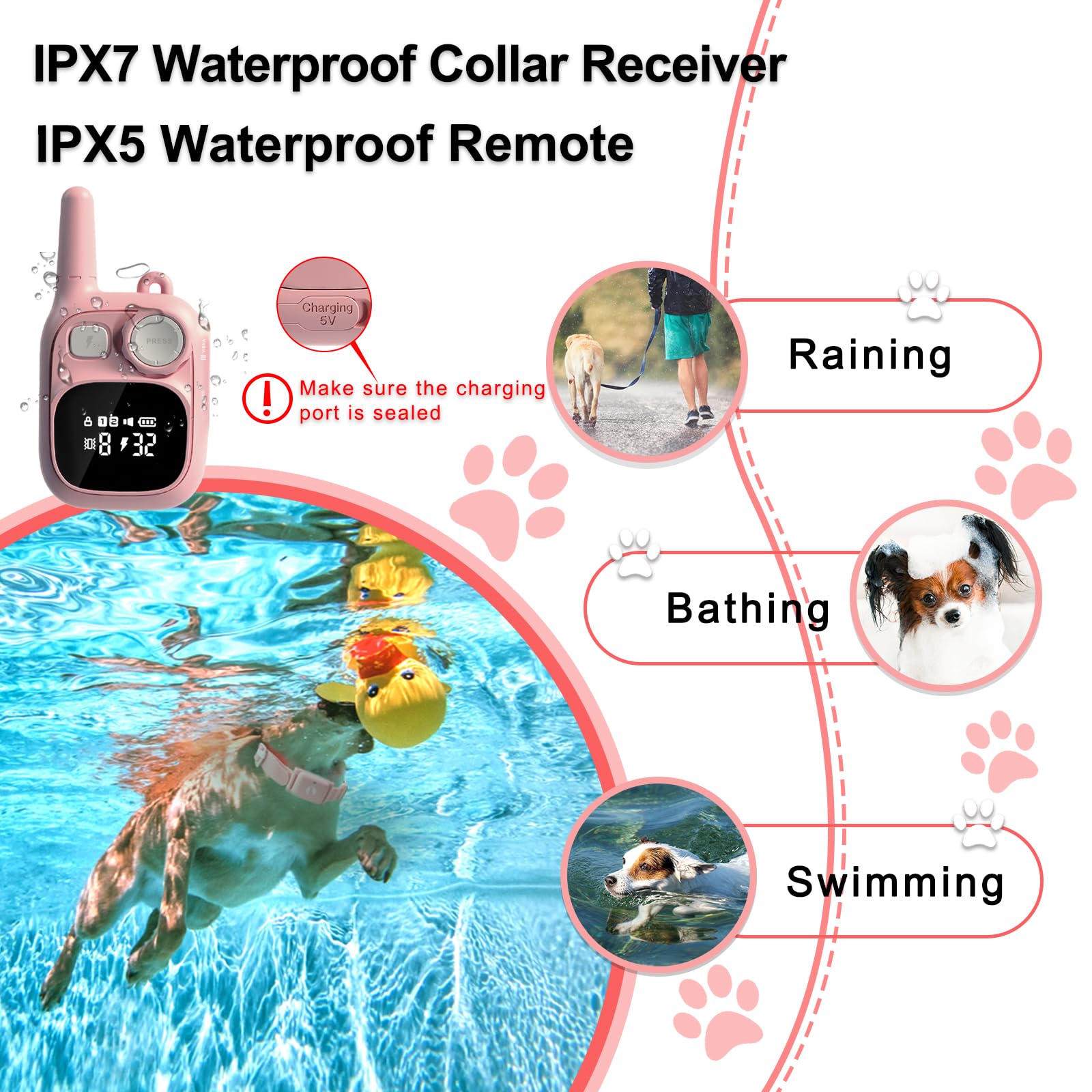 Pikabiu pink shock collar receiver is lightweight for comfortable wear.