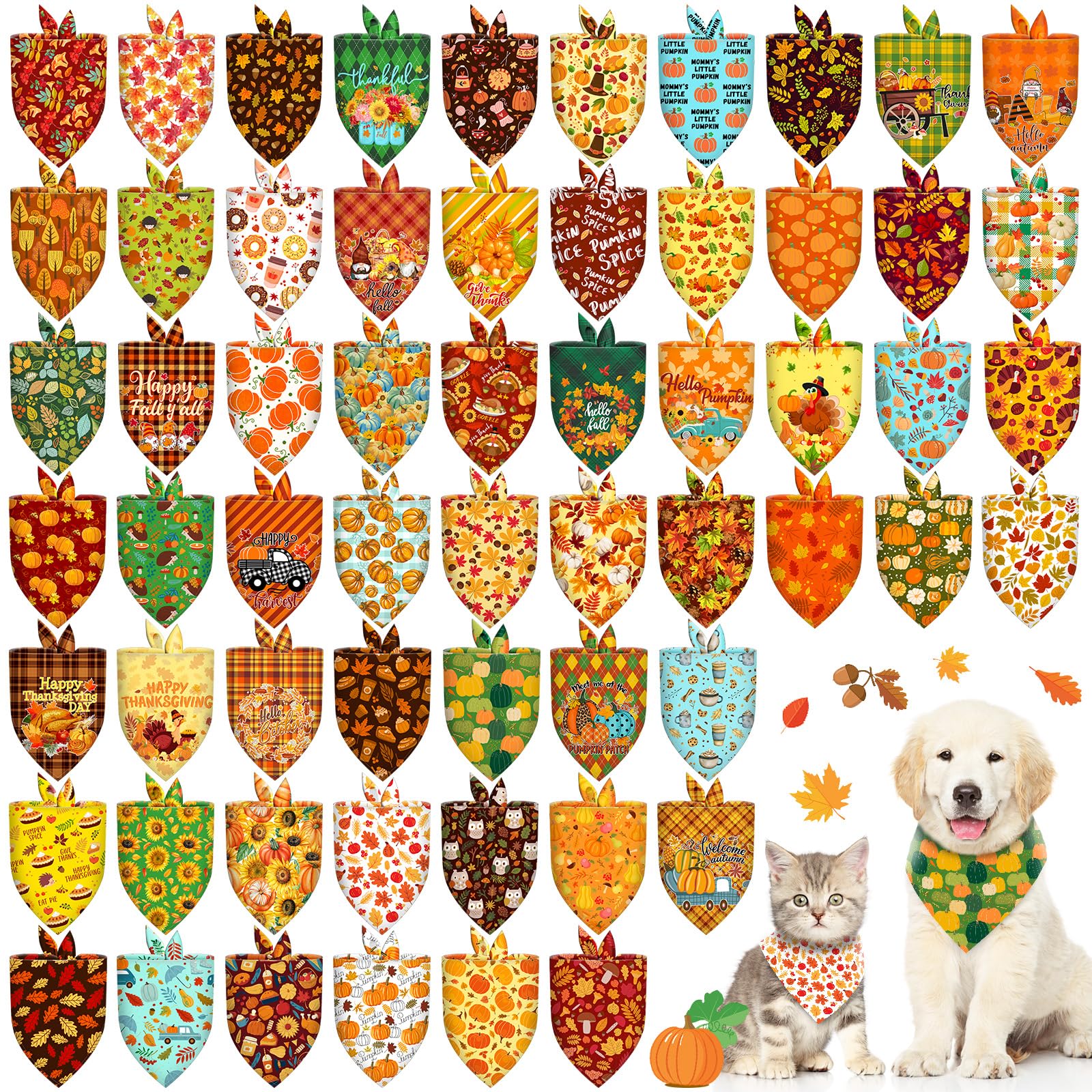 Piklodo Thanksgiving dog bandana with pumpkin pattern for festive photos.