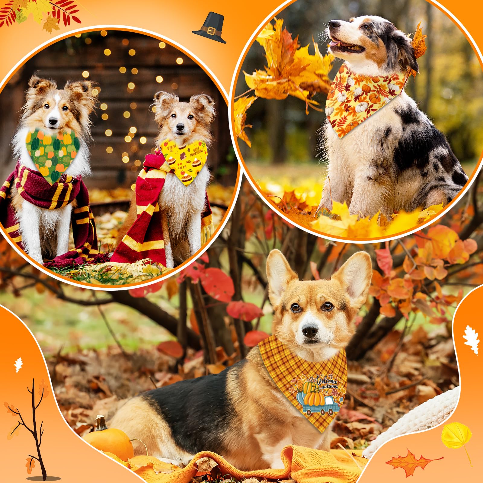 Piklodo Thanksgiving dog bandana featuring turkey pattern for standout outfits.