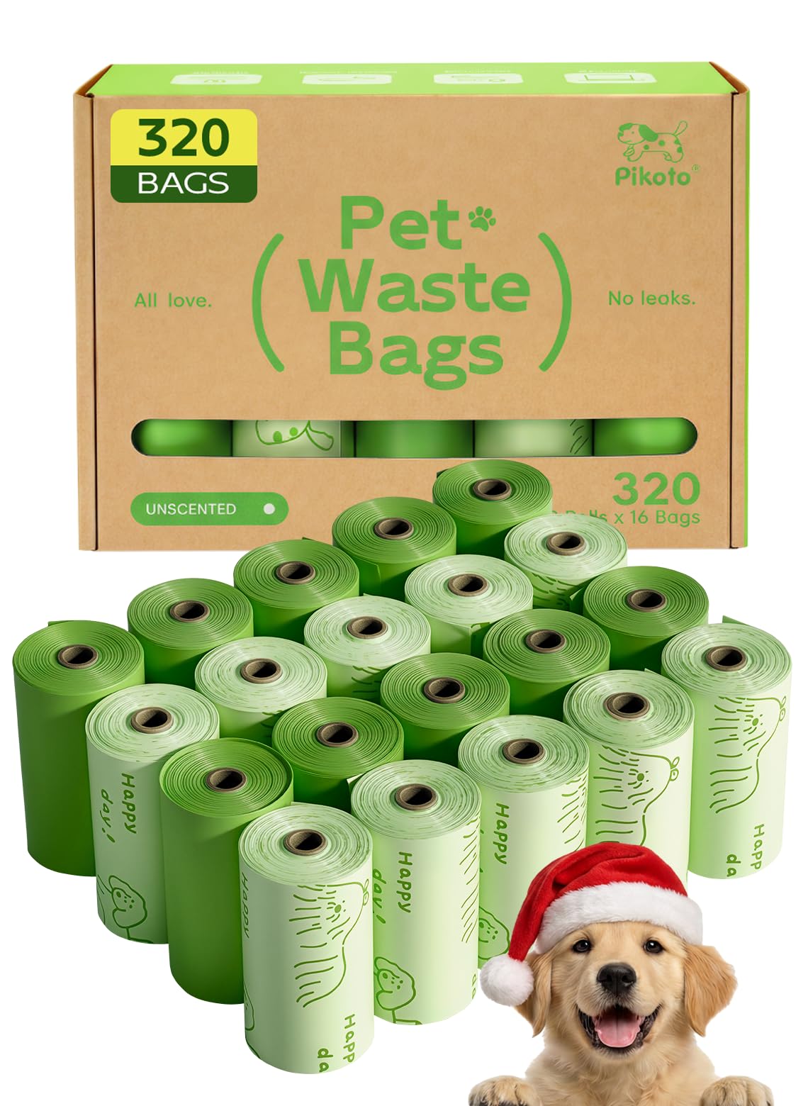 Pikoto 16-micron dog bag rolls provide leak-proof cleanup.