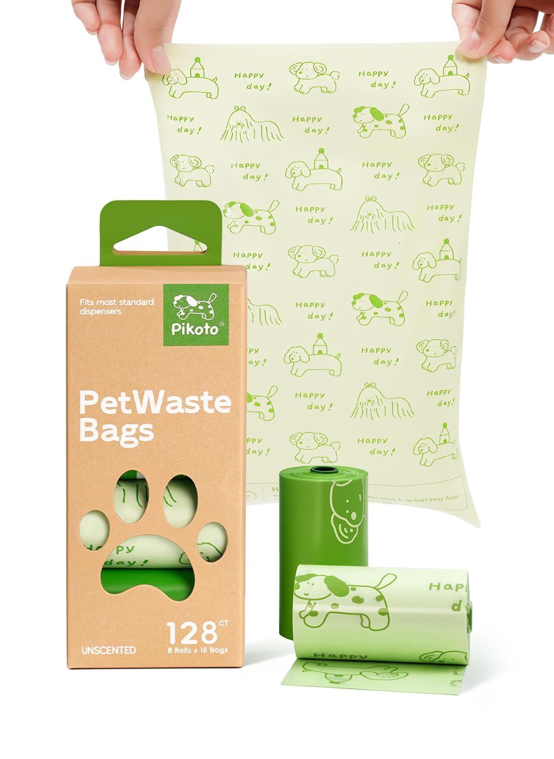 Pikoto dog poop bags rolls highlight 60% recycled plastic for eco-conscious walks.