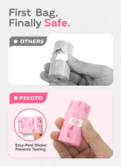 Pikoto pink 16-micron leak-proof bags resist tears and leaks during cleanup