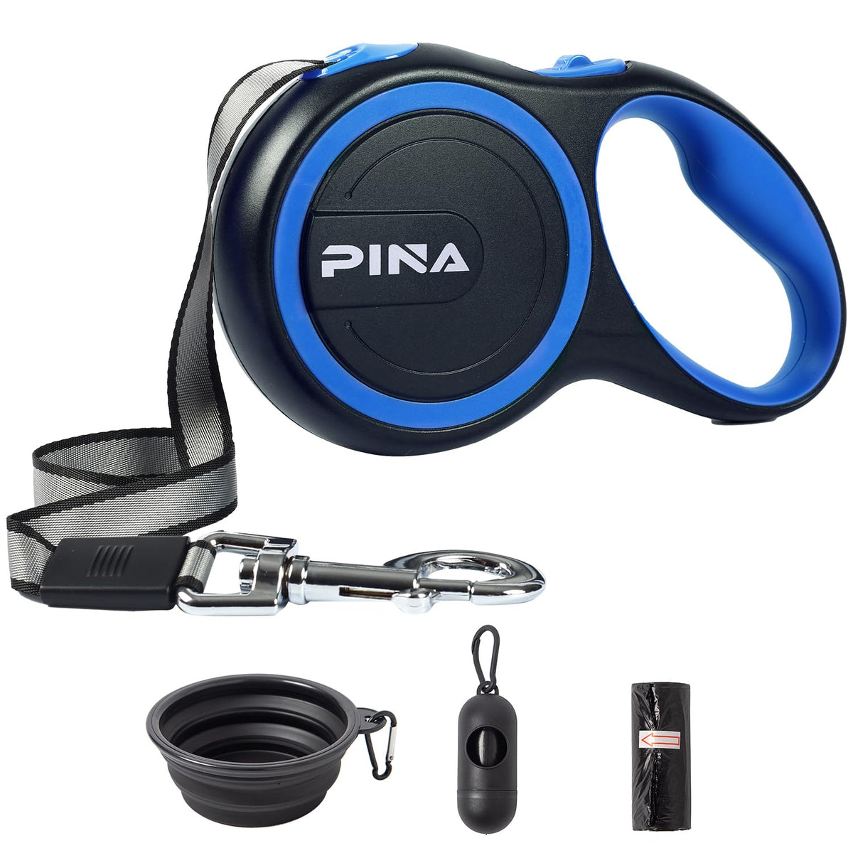 Pina retractable dog leash shows 26ft reach for large dogs up to 110 pounds