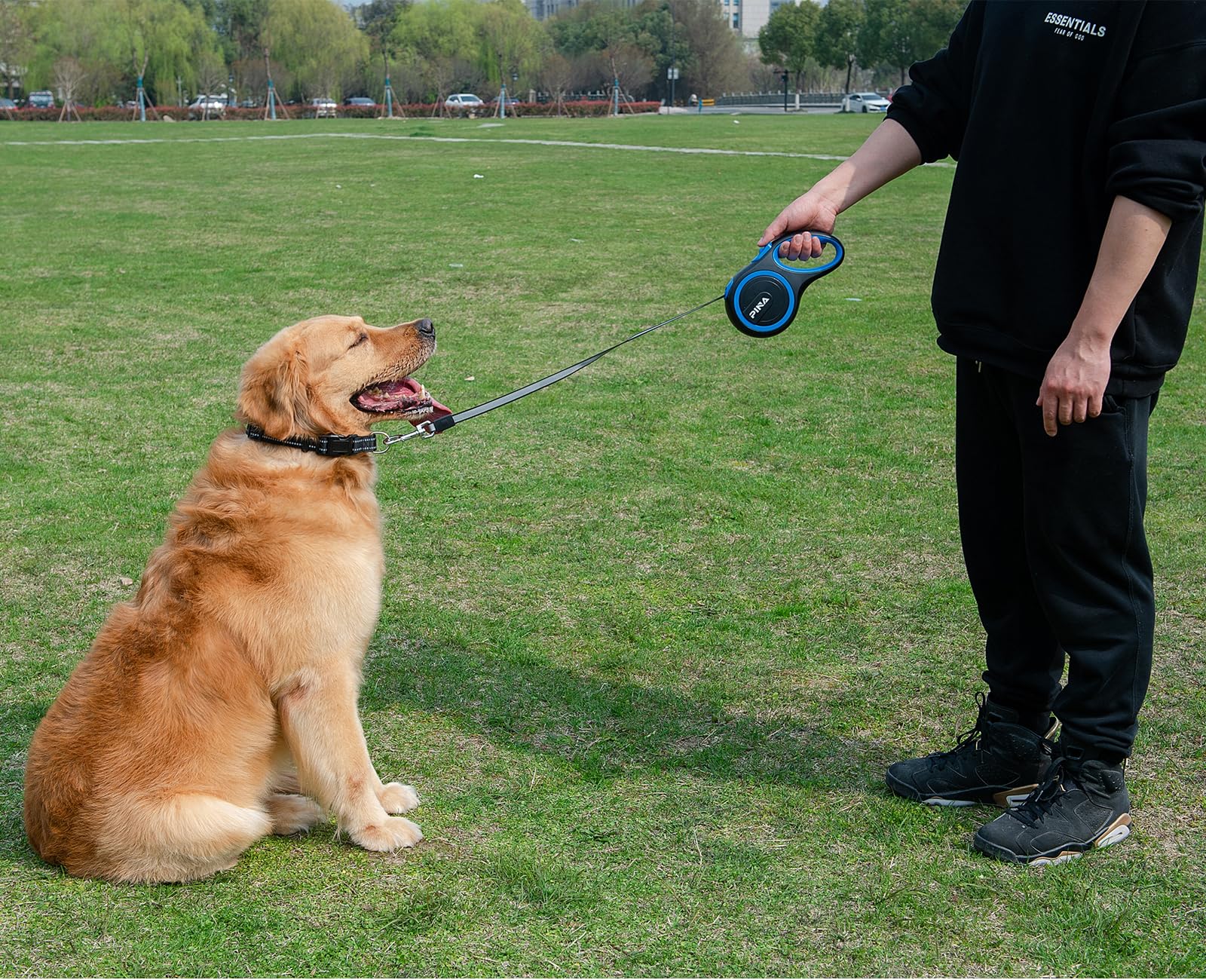 Pina leash with waste bag dispenser and bags for on-the-go cleanup