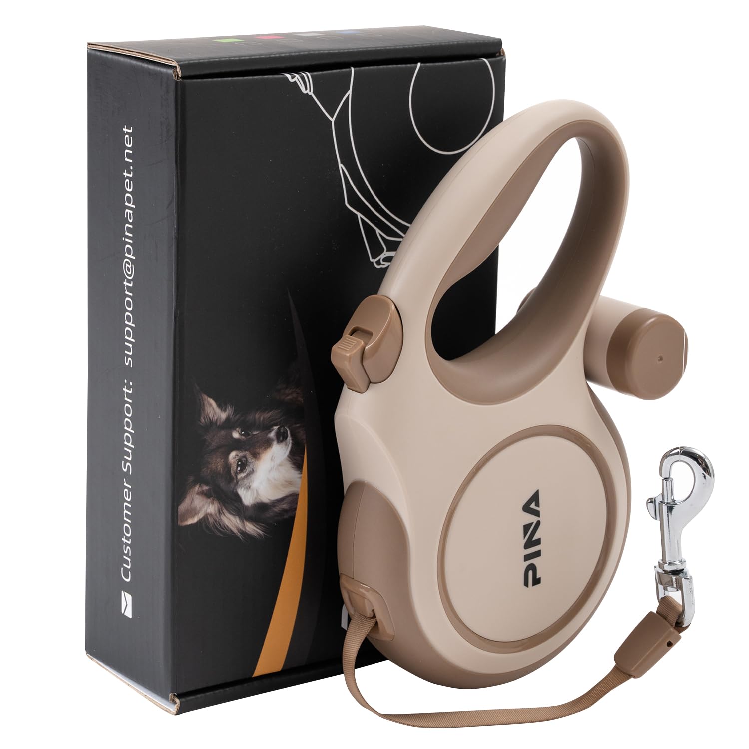 Pina upgraded retractable leash 26ft in park setup offers smooth, extended freedom for dogs up to 110 lbs.