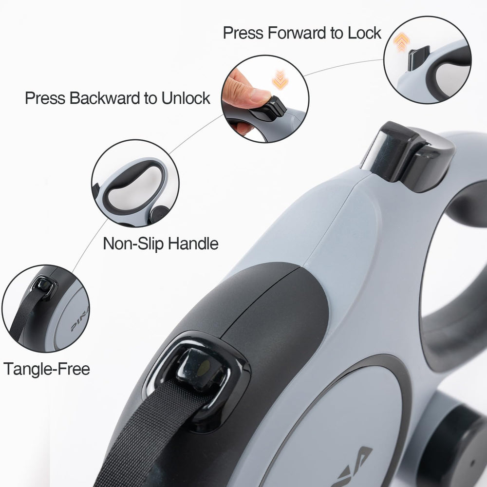 Pina Upgraded Retractable Leash anti-slip handle provides comfortable grip during long outdoor strolls.