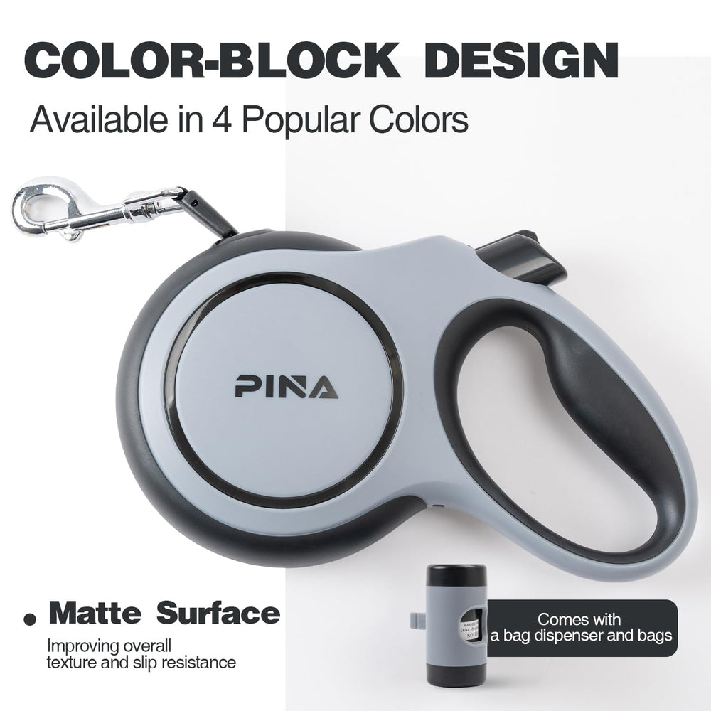 Pina Upgraded Retractable Leash suitable for dogs up to 110lbs in busy parks.