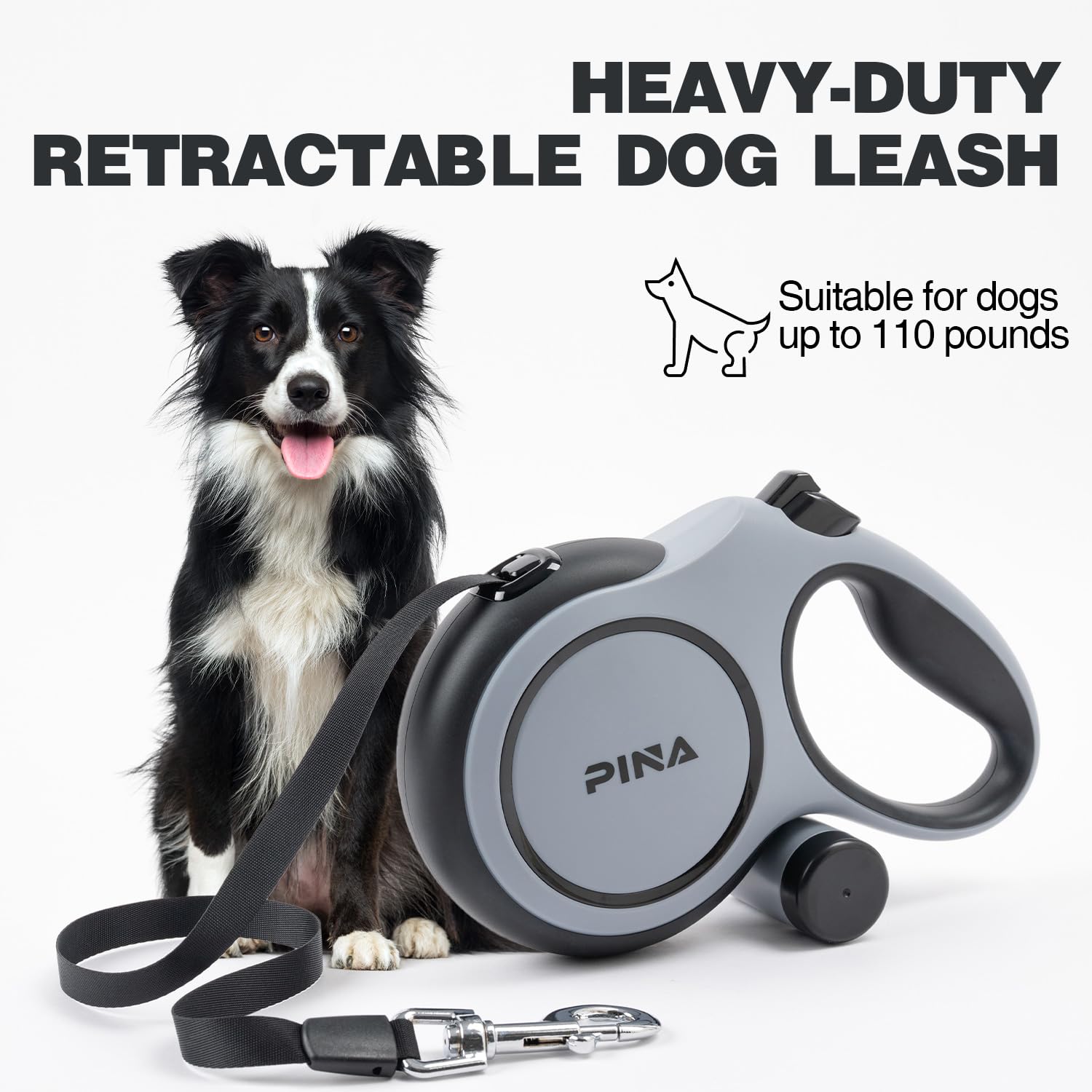 Pina Upgraded Retractable Leash one-handed brake enables quick secure pauses during training.