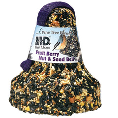 Pine Tree Farms Bird Seed Bell Fruit Berry Nut hanging for backyard birds, easy viewing.