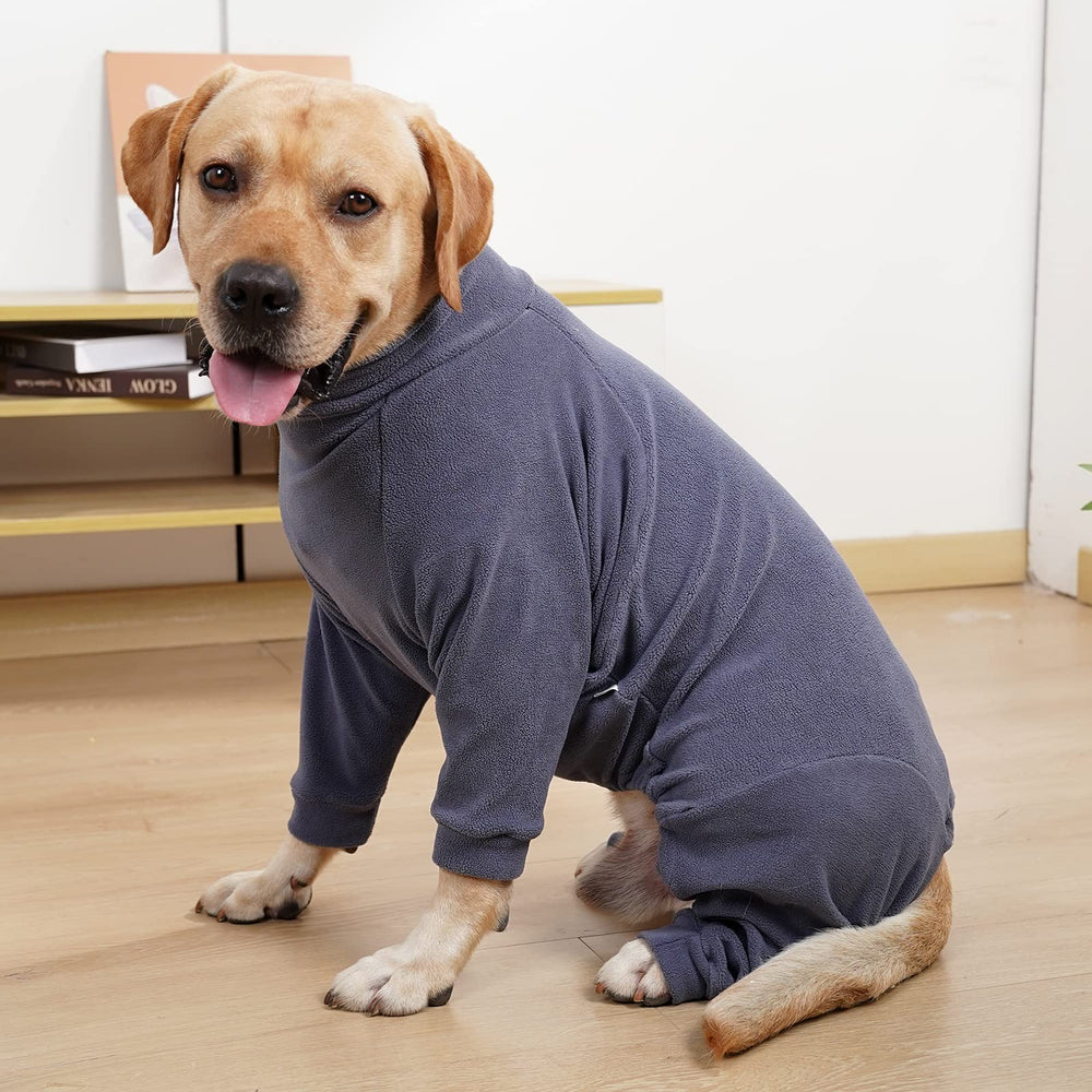Pinellia Dog Winter Coat full-body snowsuit in grey provides full-body protection