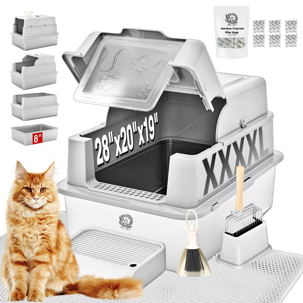 PINENEST XXXXL litter box with lid shows a spacious interior for large cats.