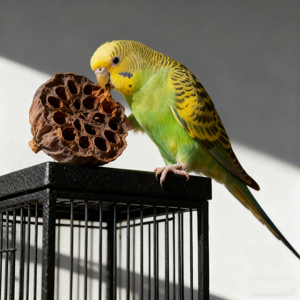 PINEPOP bird enjoying play with durable safe small-bird toy