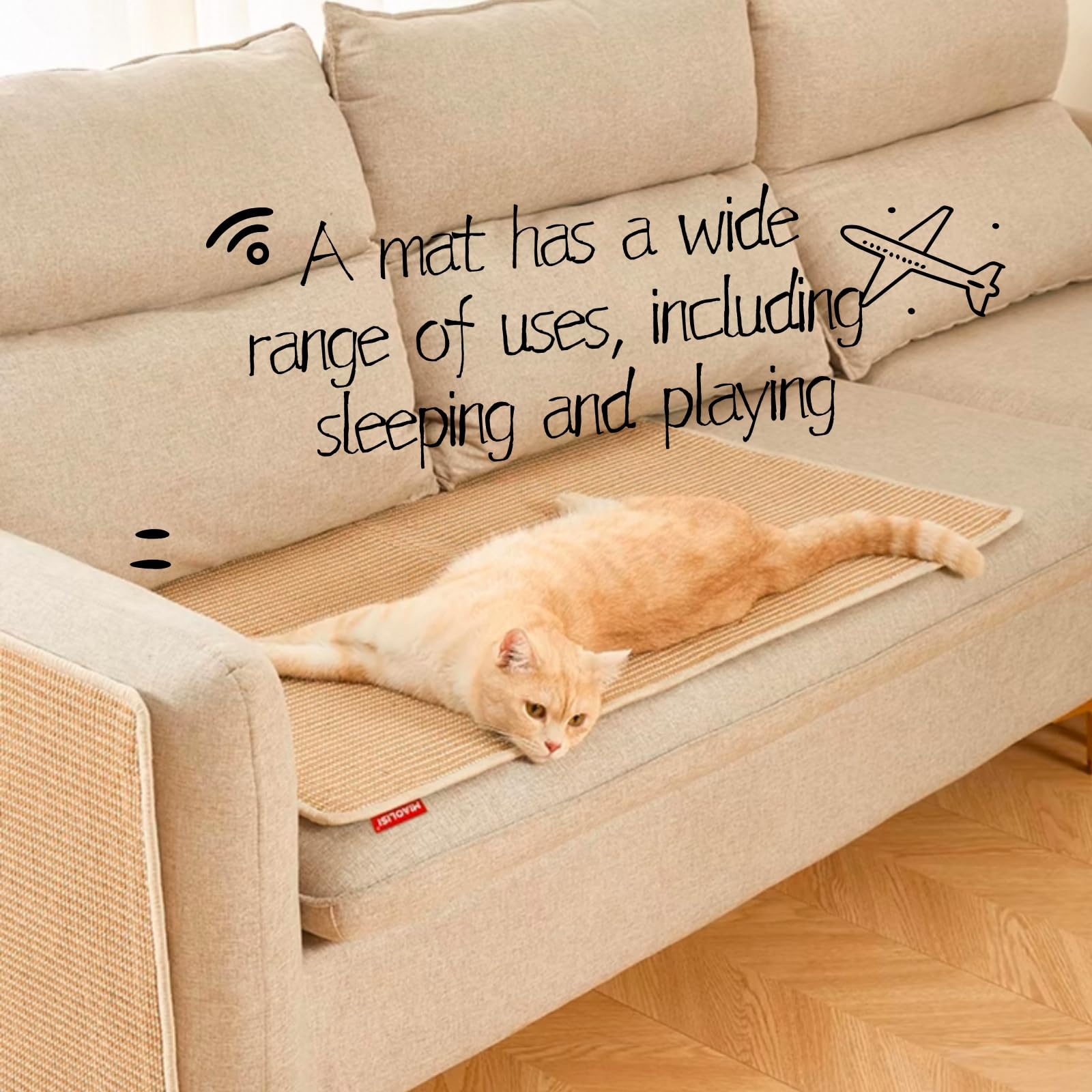 pingping-go 2pack beige mats on sofa demonstrate furniture protection.