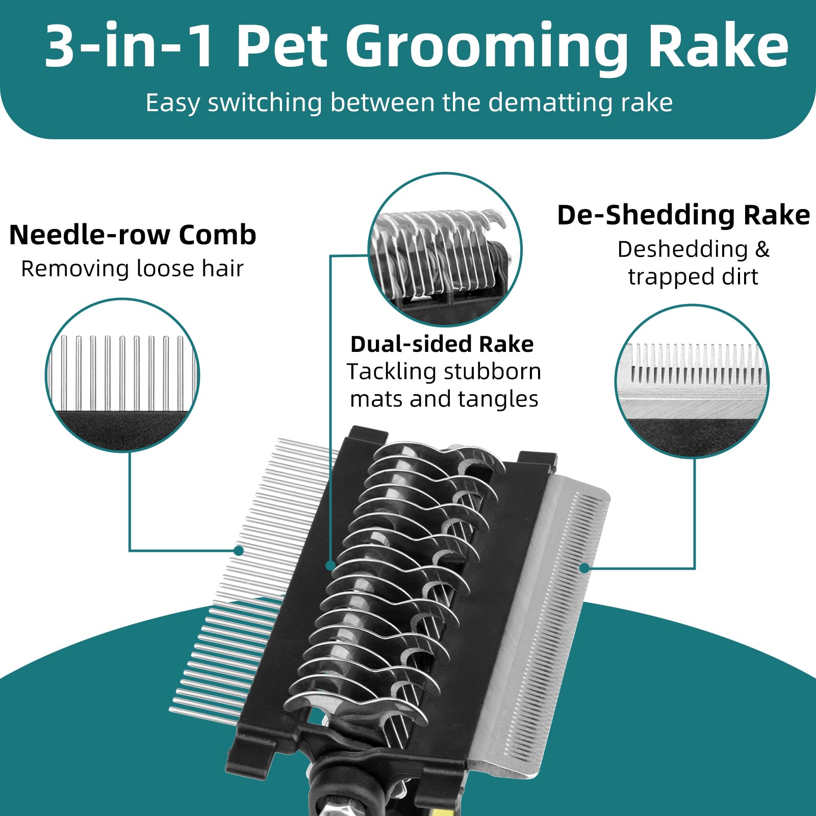 PINKIELINK 3-in-1 dematting comb with 17 teeth detangles