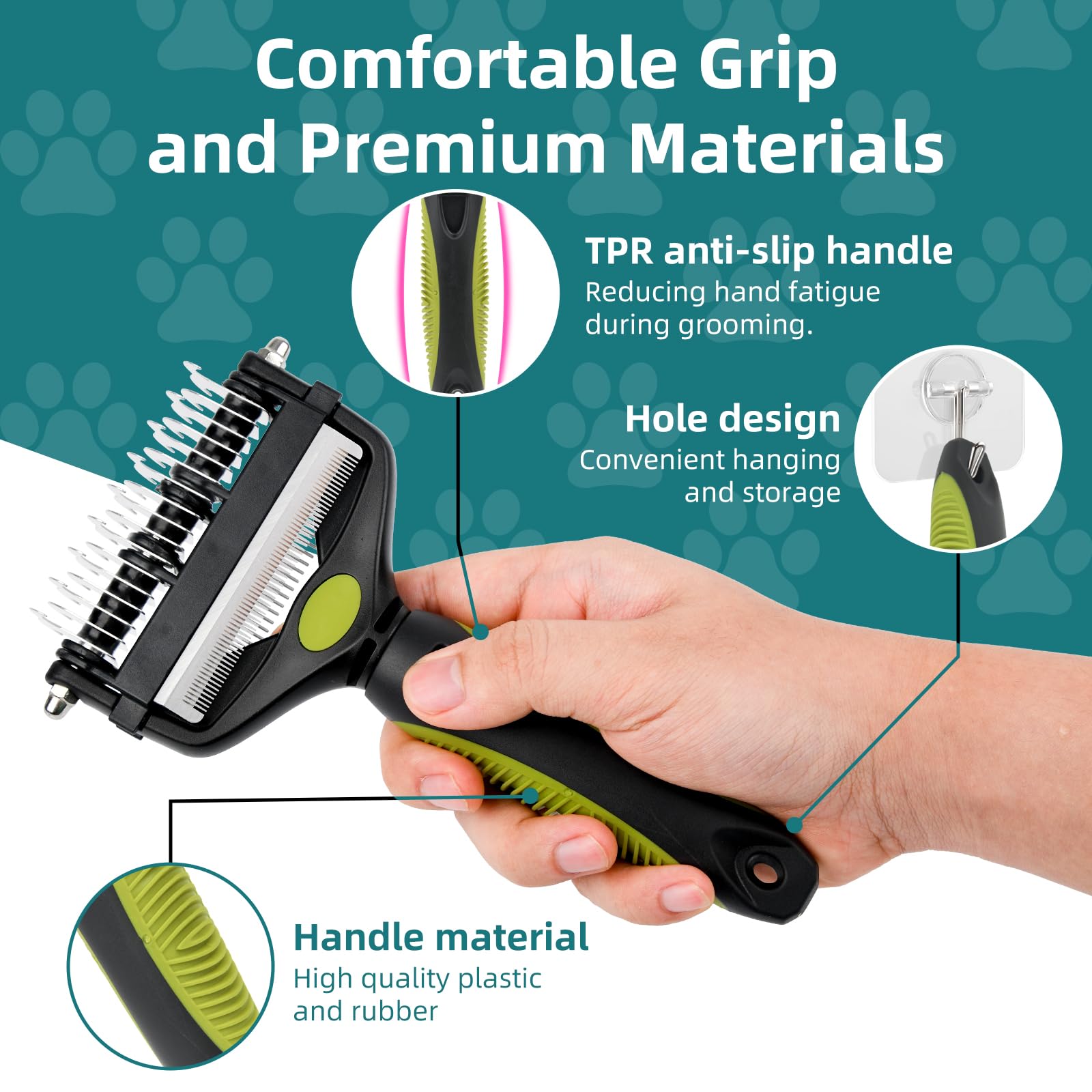 PINKIELINK 3-in-1 needle-row comb 33 teeth lifts shedding fur