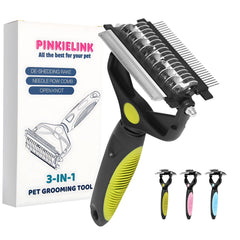 PINKIELINK 3-in-1 undercoat rake with 9 teeth removes mats gently