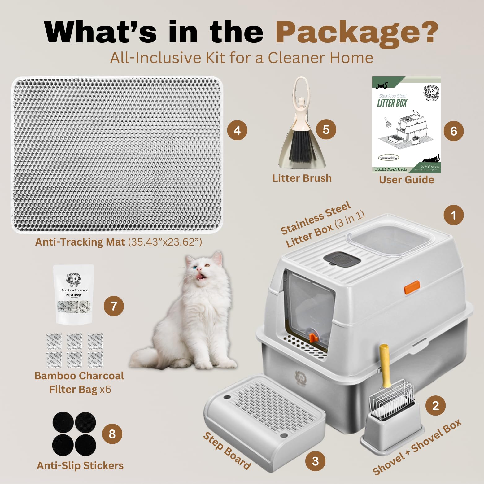 Non-stick smooth surface on PINENEST stainless litter box for easy cleaning