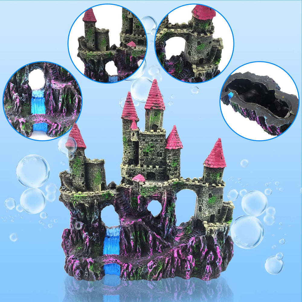 PINVNBY Aquarium Resin Castle pink corner-entry captures realistic sea-castle ambiance.