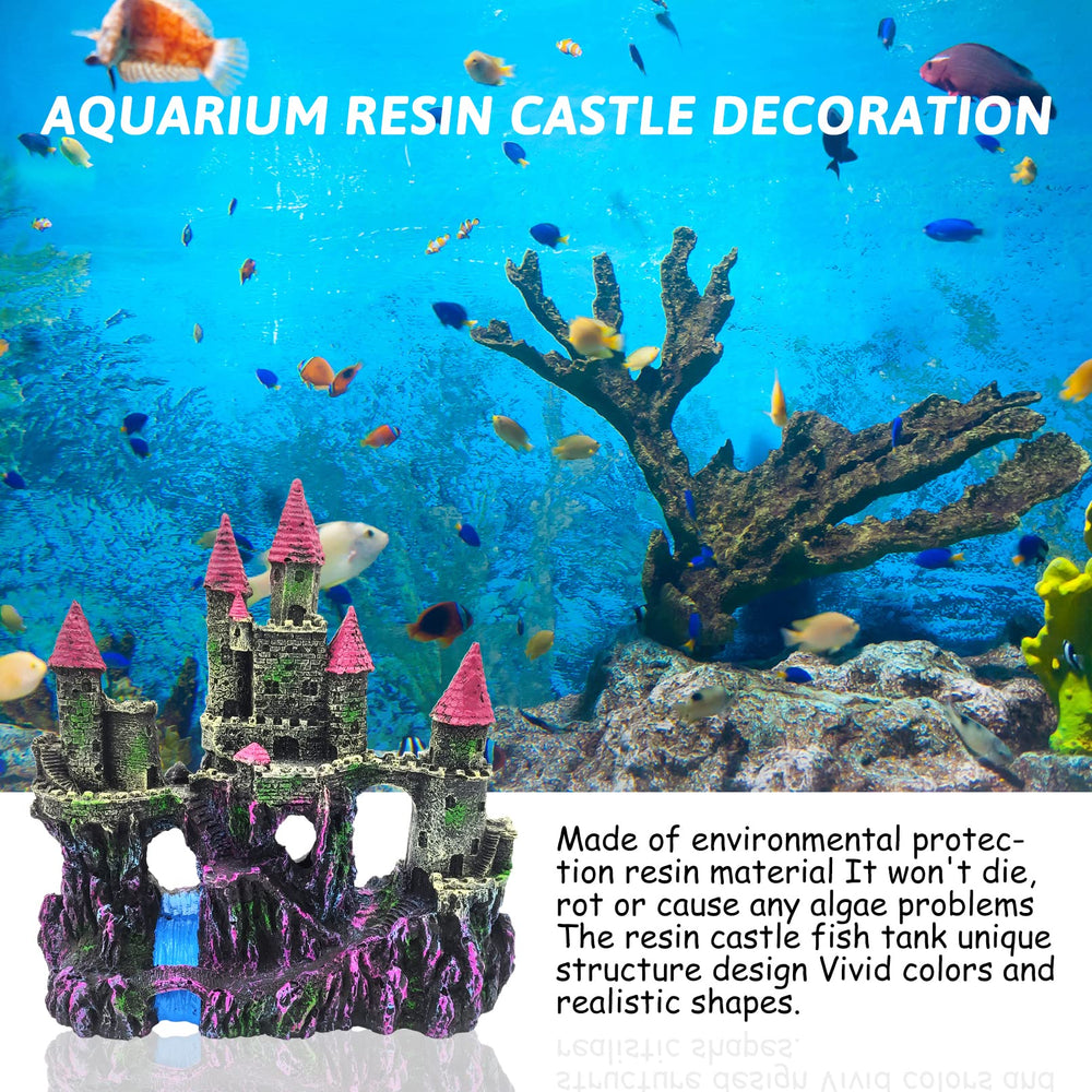 PINVNBY Aquarium Resin Castle pink driftwood texture emphasizes natural look.