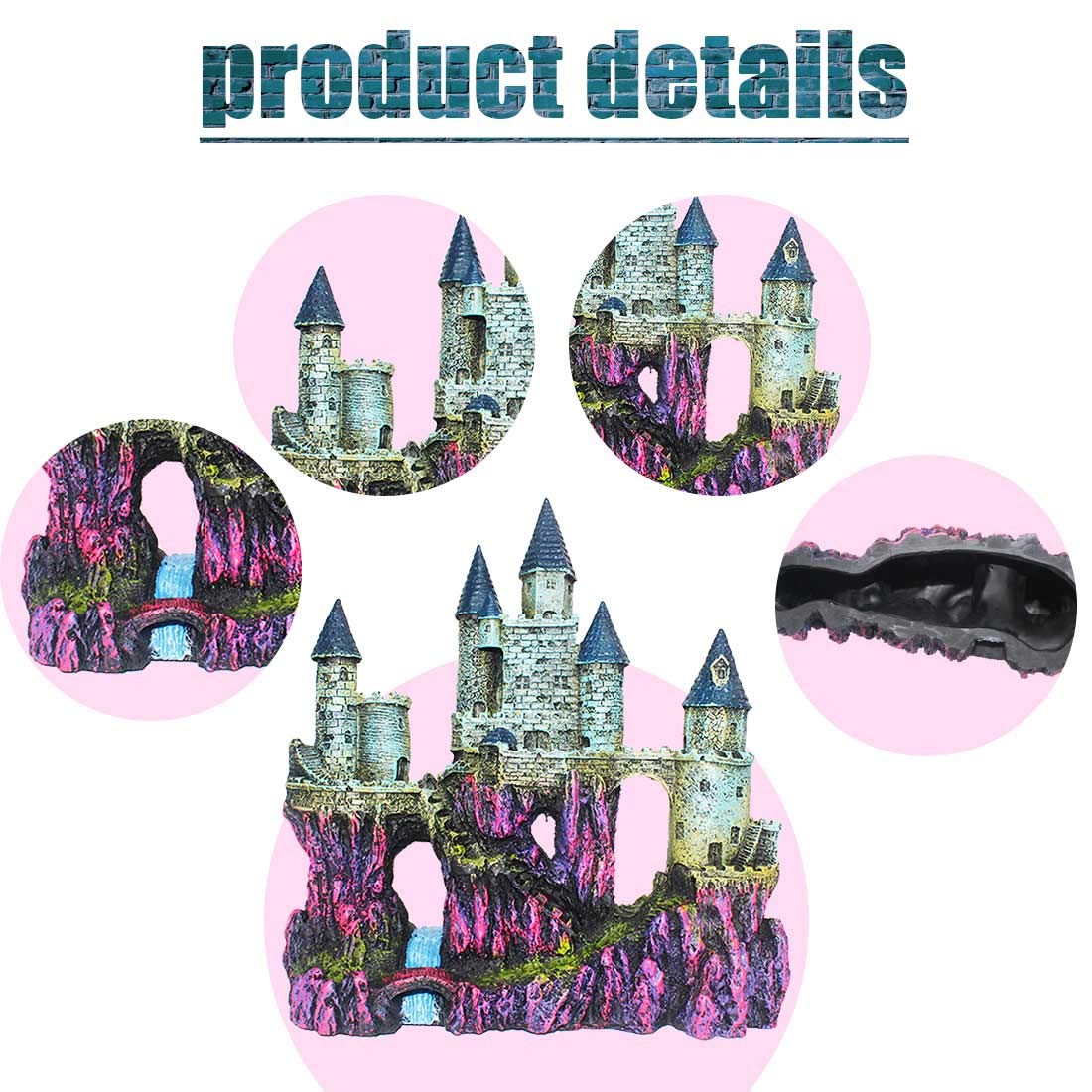 PINVNBY Aquarium Resin Castle purple closeup reveals intricate design details.