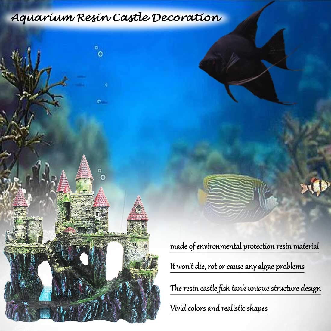 PINVNBY aquarium resin castle red close-up reveals durable, non-fading finish